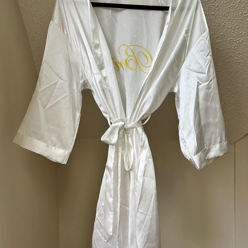 White Satin Bride Robe - Picture 2 of 3